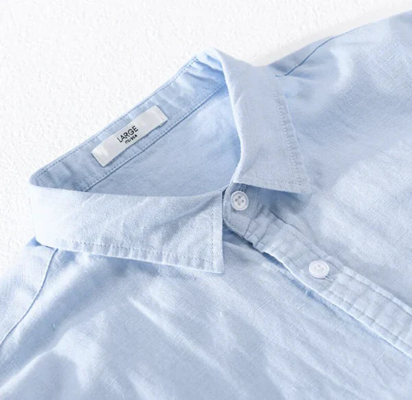 Lino Coastal Breeze – Blue Linen Shirt + White Linen Shorts Set