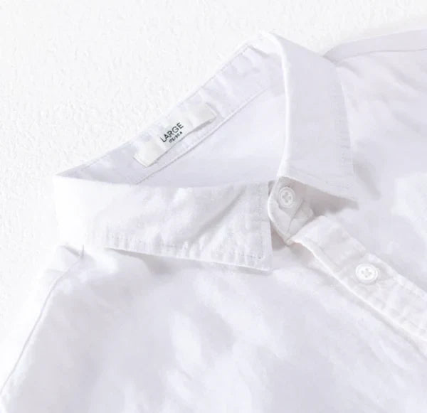 Dúo de Lino Harbor – White Linen Shirt + Navy Blue Linen Pants Set