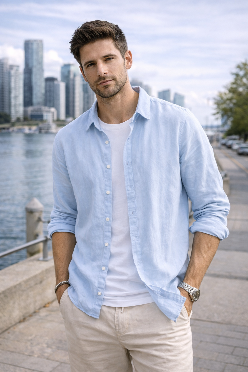 Camisa de Lino Manga Larga Harbor – Azul Cielo