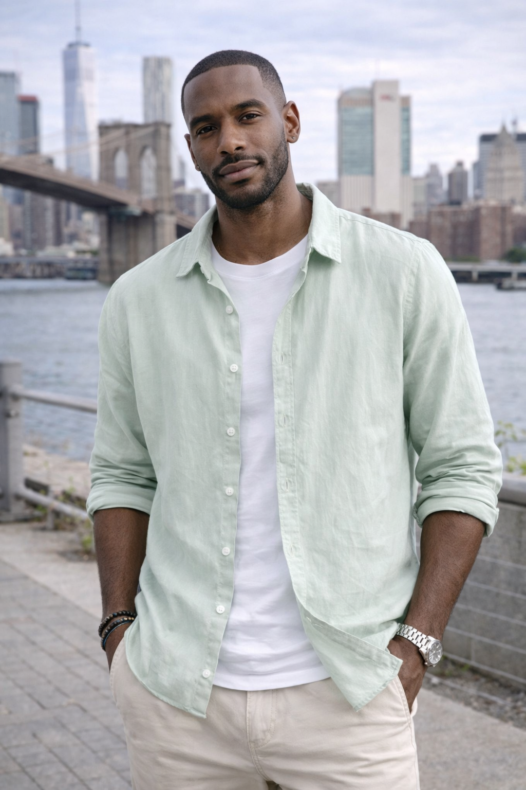 Camisa de Lino Manga Larga Harbor – Light Sage Green