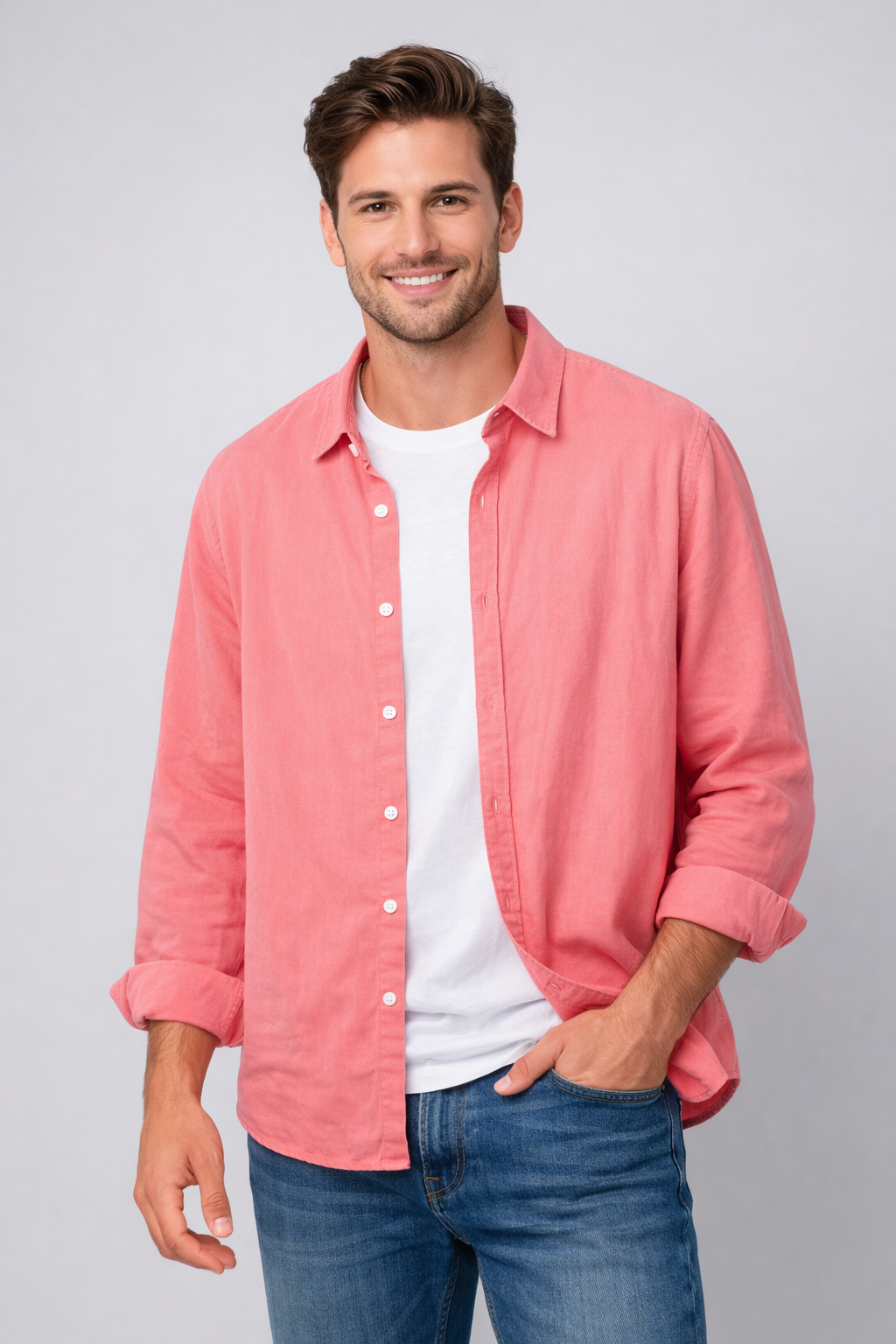 Camisa de Lino Manga Larga Harbor – Salmón