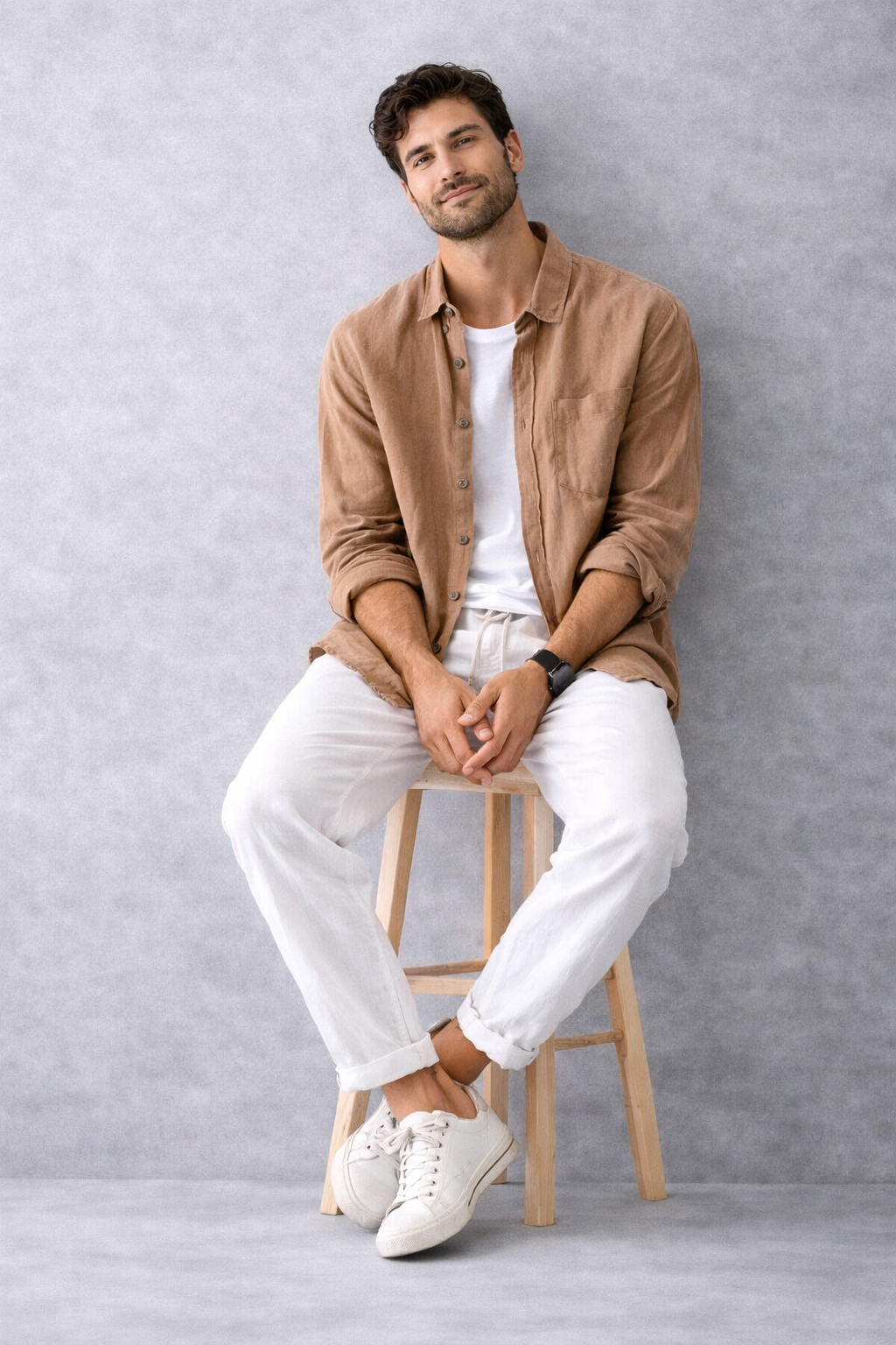 Camisa de Lino Manga Larga Harbor – Kaki