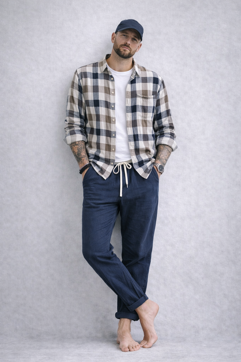 Pantalones de Lino con Cordón Breeze – Azul Marino