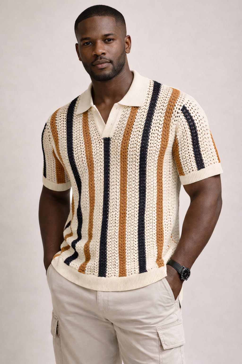 Polo de Punto y Crochet Amalfi – Rayas Arena/Marino