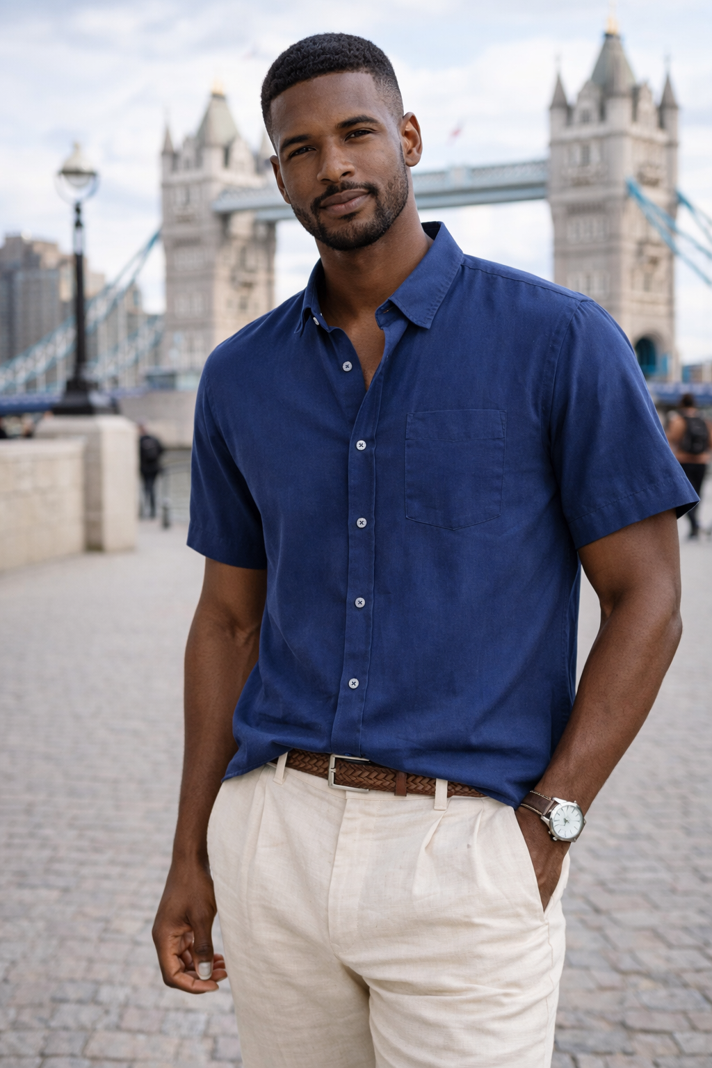 Camisa de Lino Manga Corta Breeze – Azul
