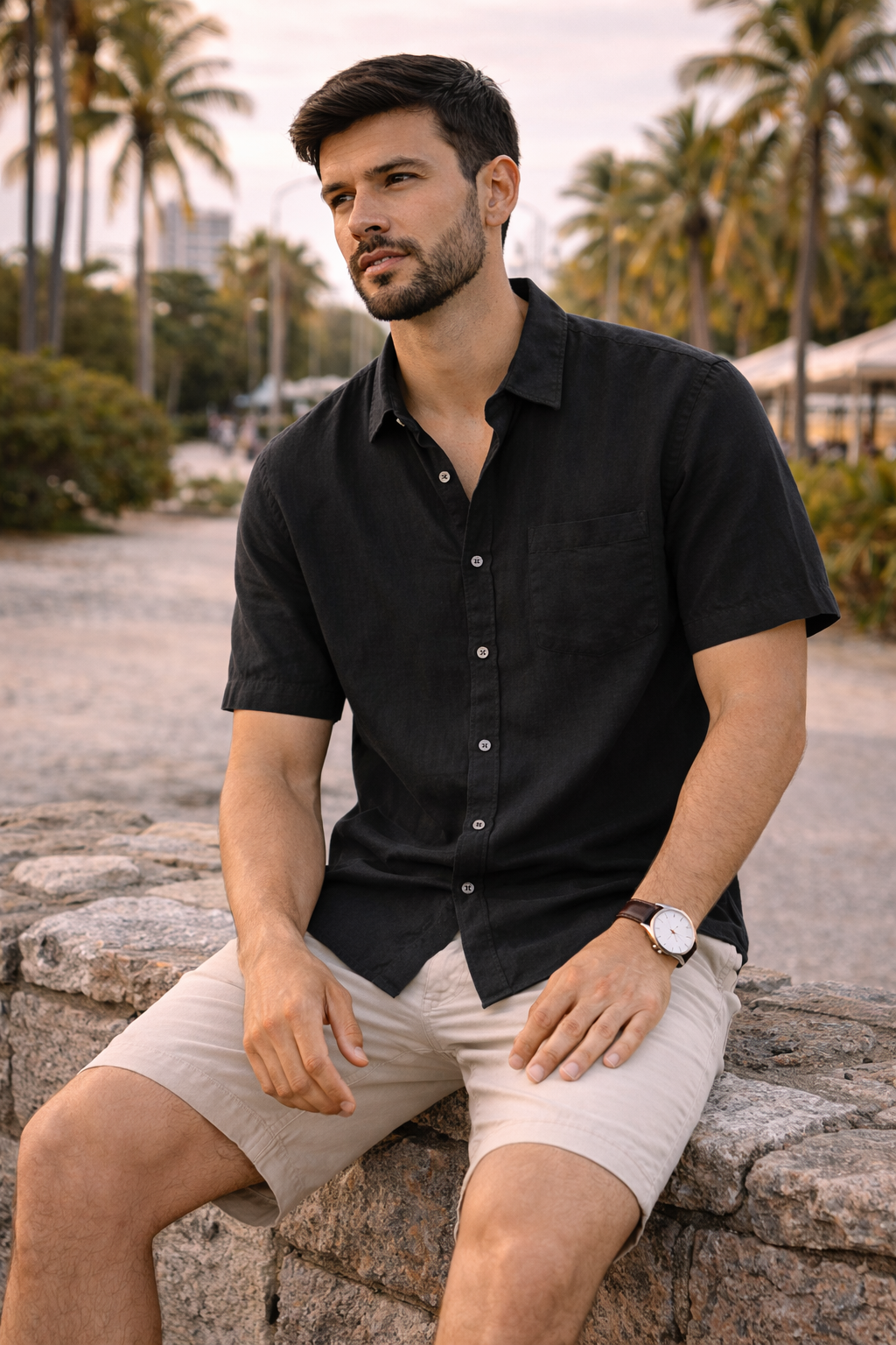 Camisa Clásica de Lino – Negro
