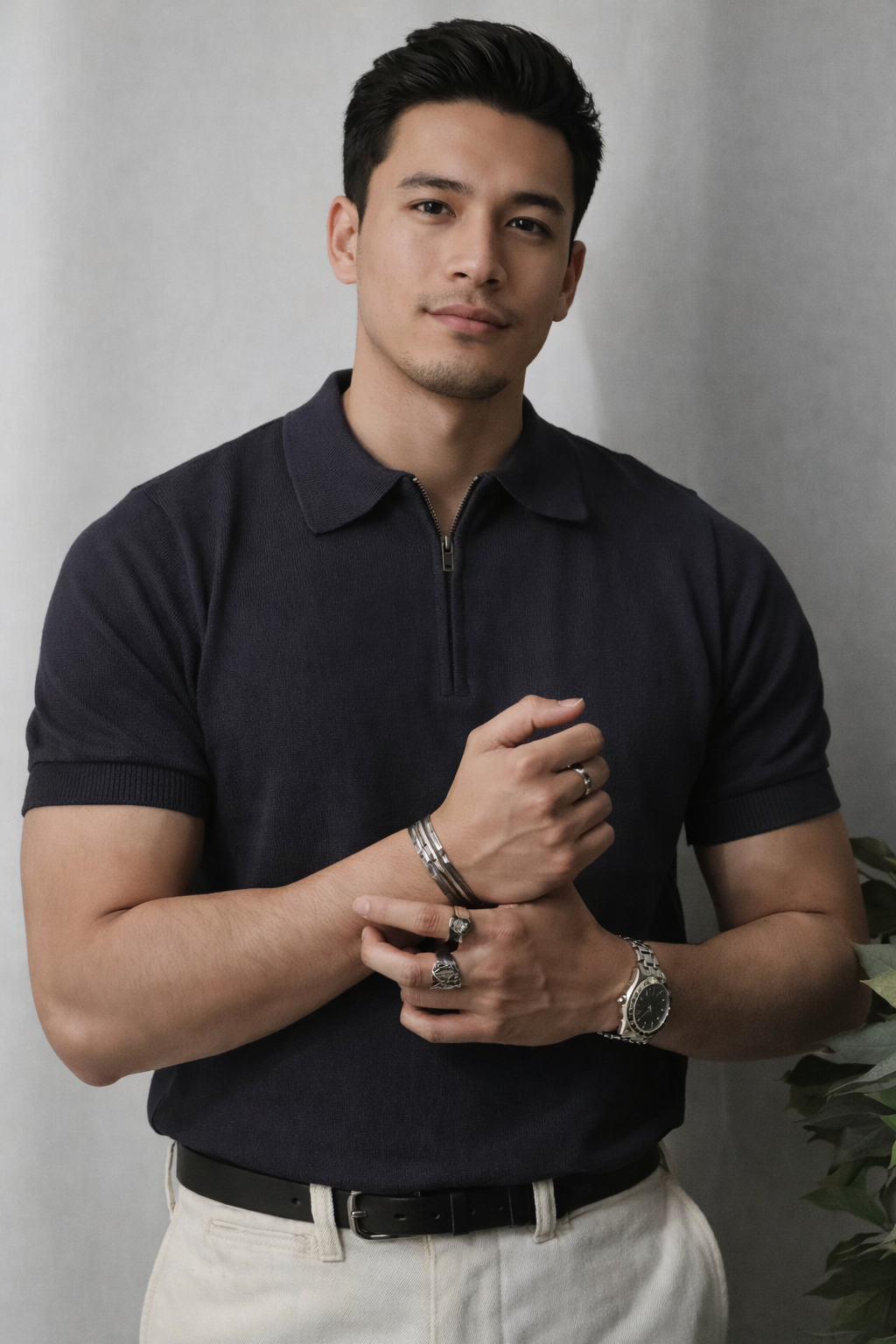Quarter-Zip Polo Shirt – Negro