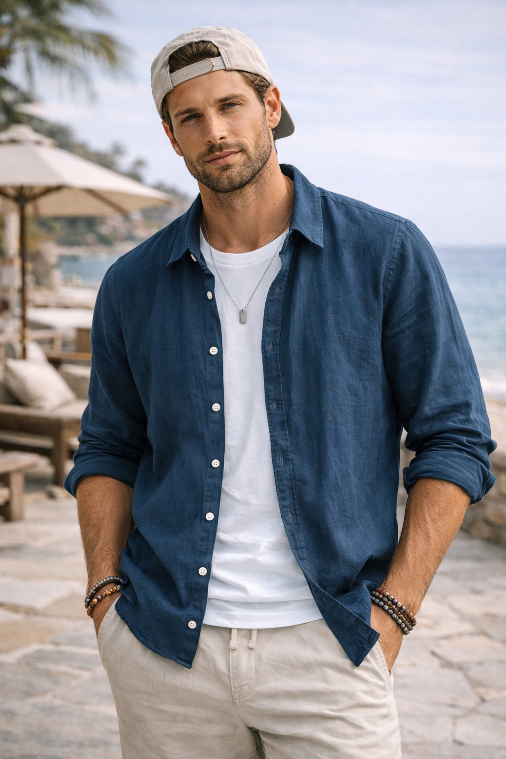 Camisa de Lino Manga Larga Harbor – Deep Navy