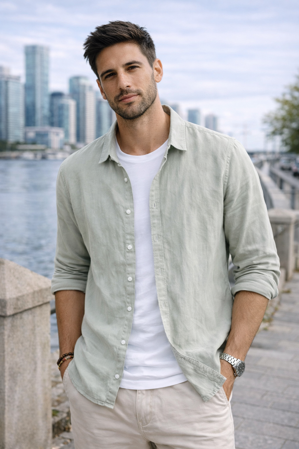 Camisa de Lino Manga Larga Harbor – Verde