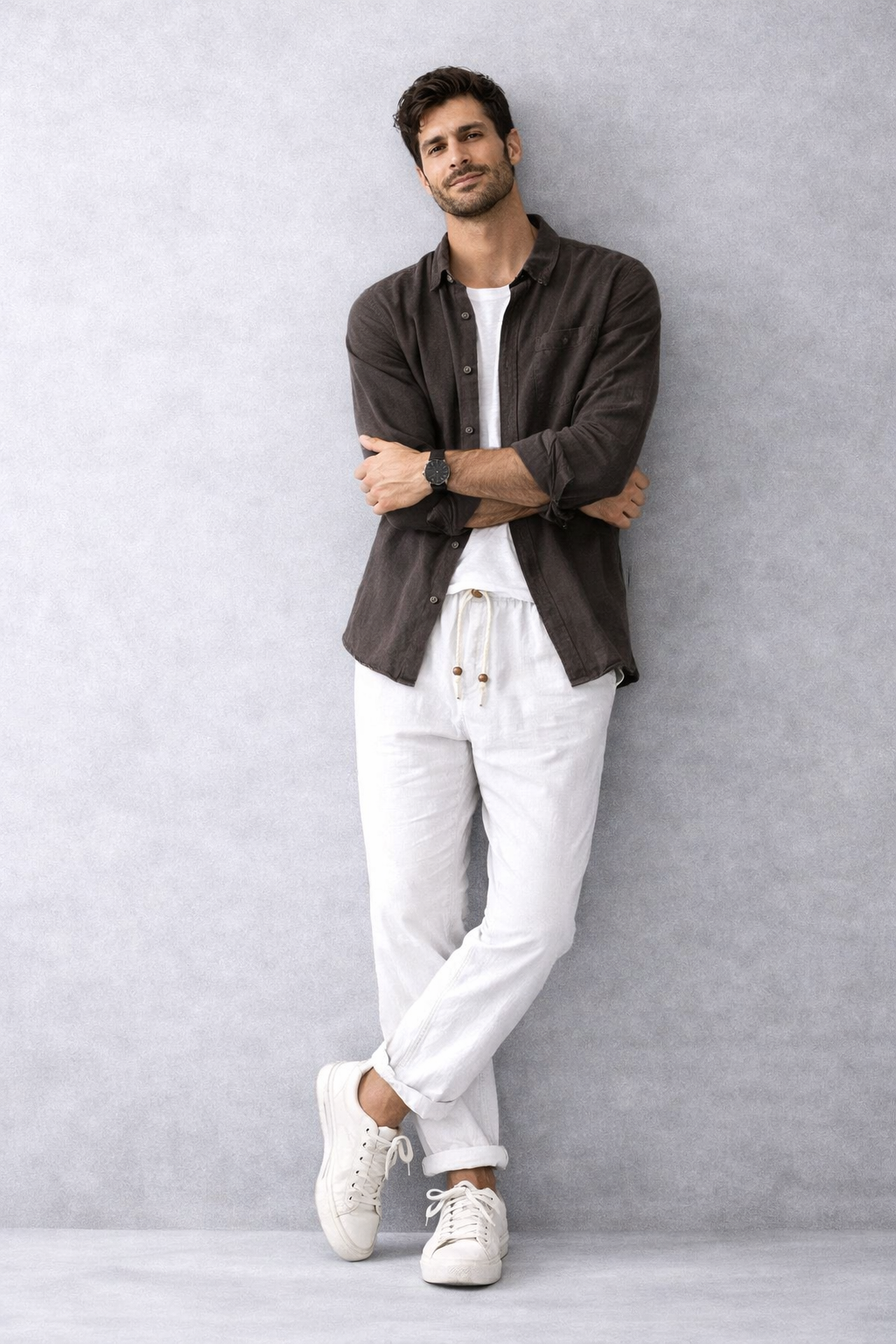 Camisa de Lino Manga Larga Harbor – Dark Coffee Brown