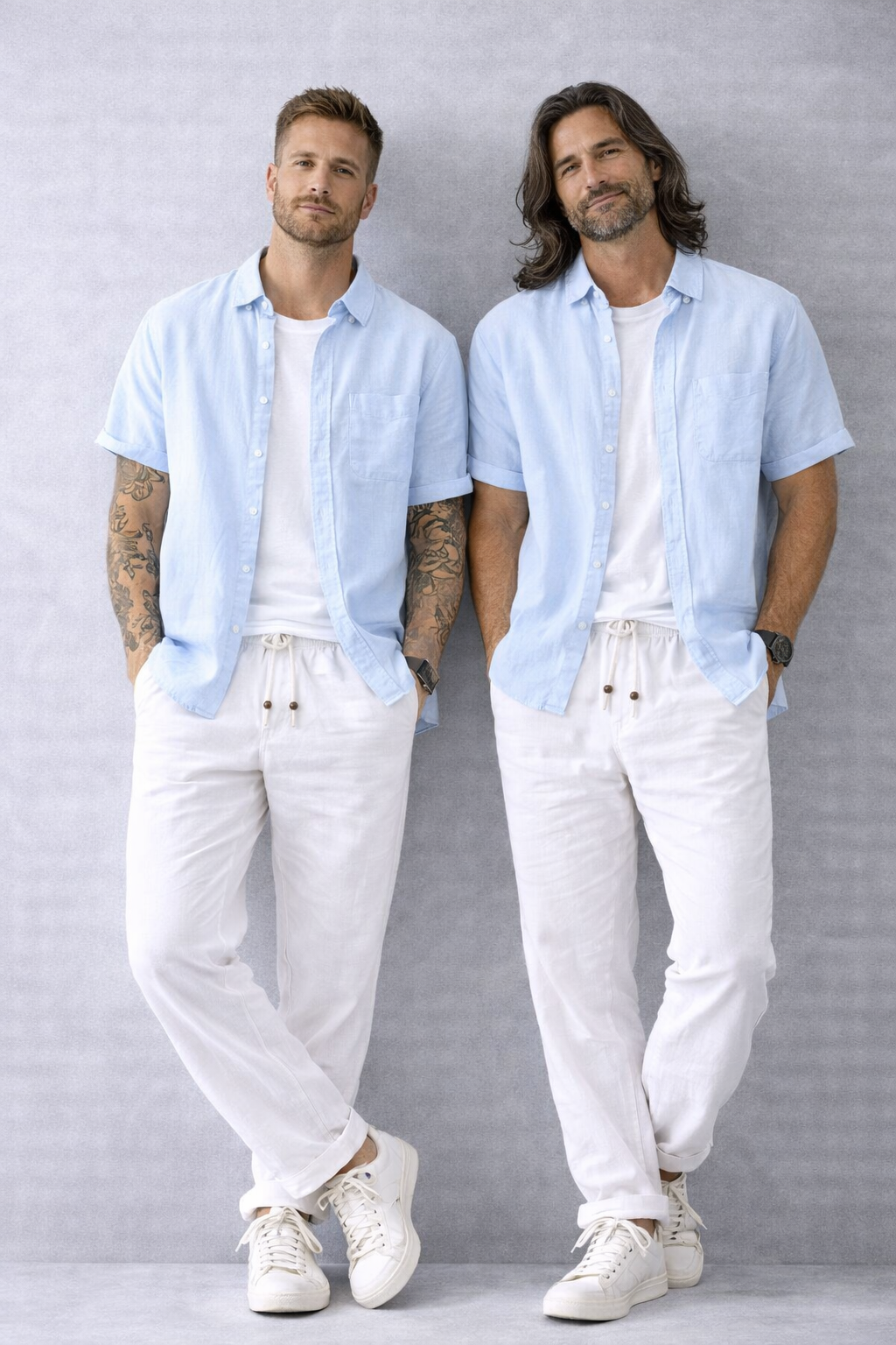 Camisa de Lino Manga Corta Coastal – Azul Claro