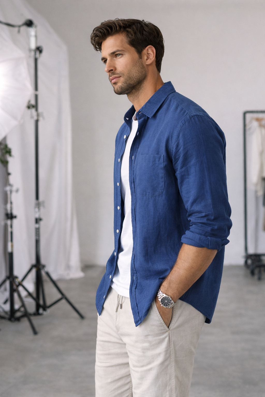 Camisa de Lino Manga Larga Harbor – Azul Real