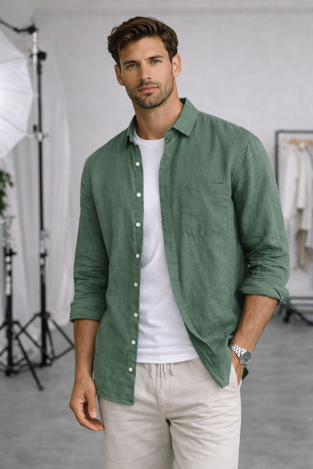 Camisa de Lino Manga Larga Harbor – Verde