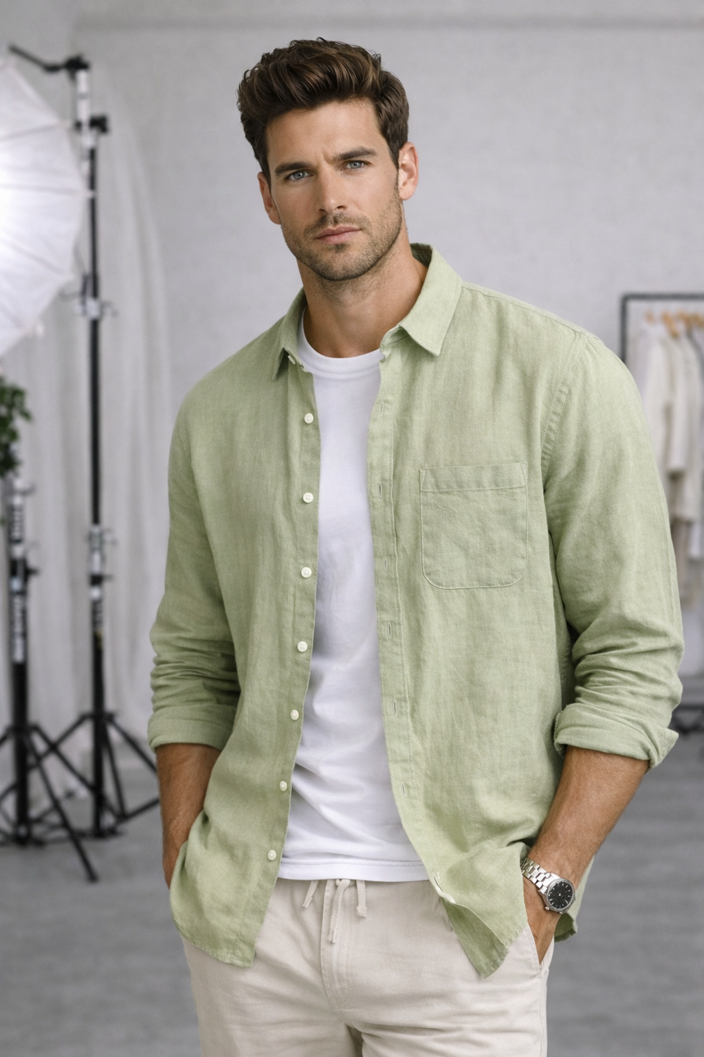 Camisa de Lino Manga Larga Harbor – Verde Claro