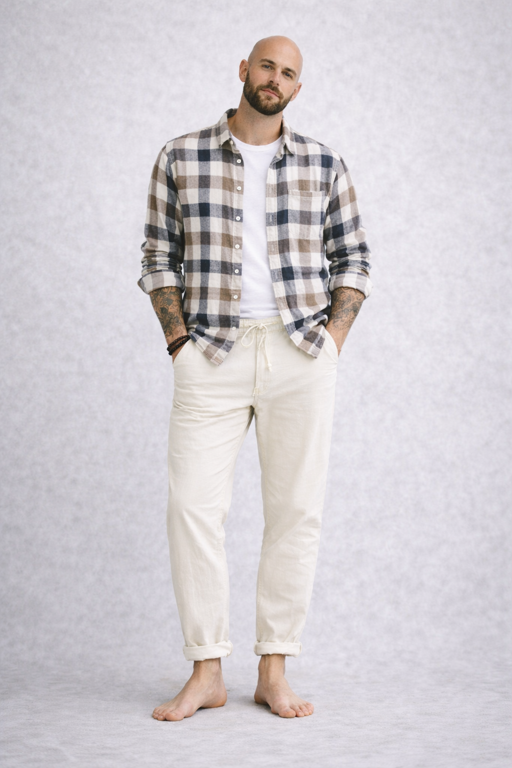 Pantalones de Lino con Cordón Breeze – Blanco Roto
