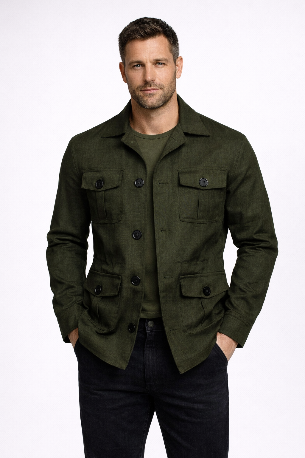 Chaqueta de Campo de Lino Elias – Verde Oscuro