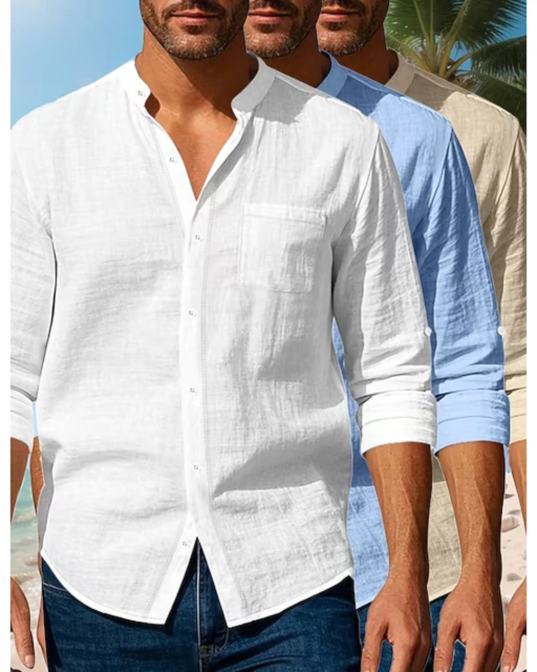 Conjunto Camisas Lino Brisa Riviera - Preto + Branco + Cinza