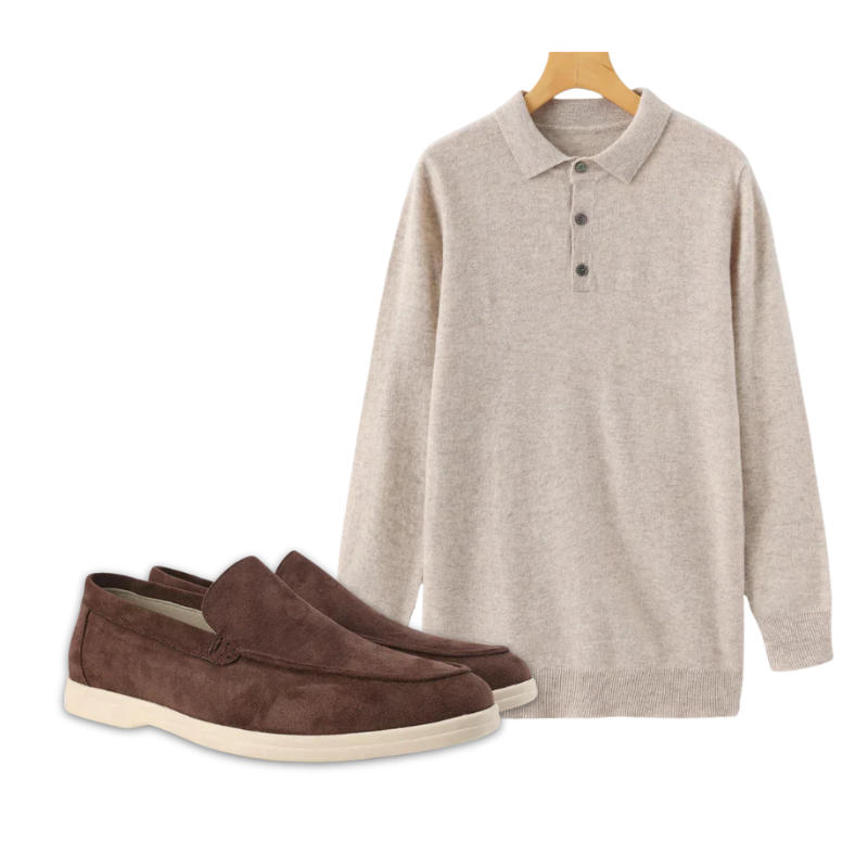 Conjunto Polo de Cachemira y Mocasines de Ante