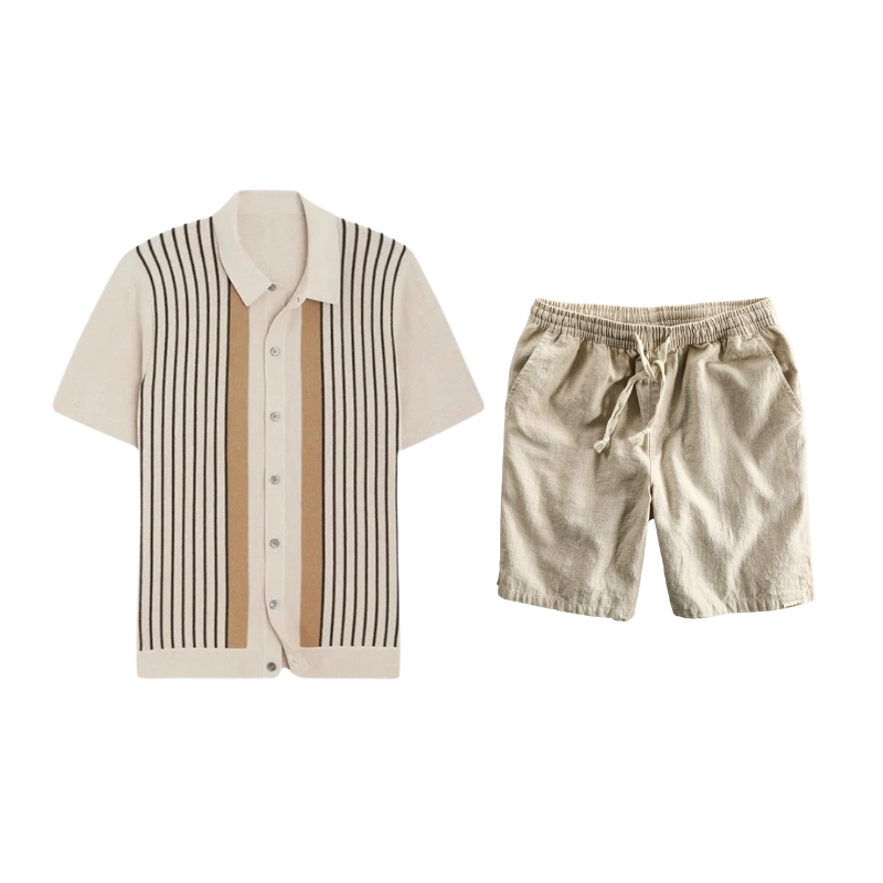 Classic Stripe Knit Polo Set | Coastline Cotton Linen Shorts – Arena