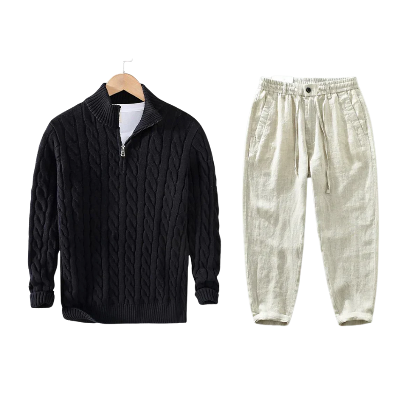 Conjunto Half-Zip de Punto Riviera – Negro