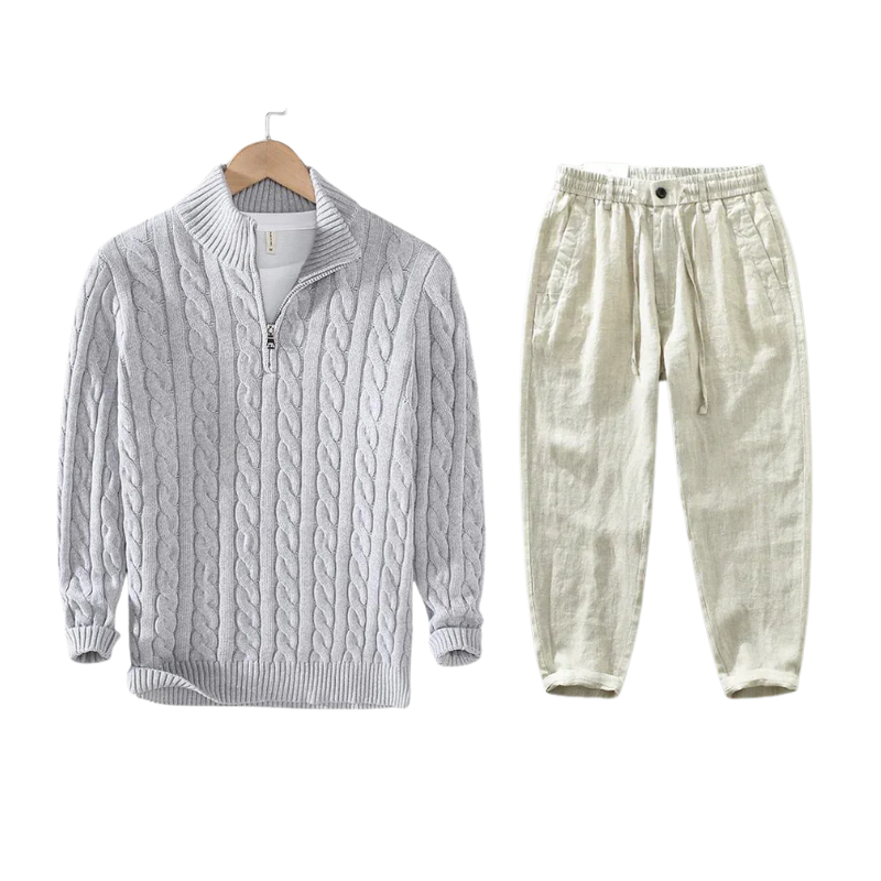 Conjunto Half-Zip de Punto Riviera – Gris
