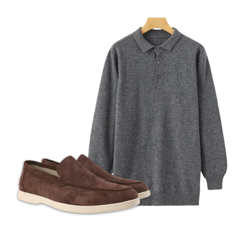 Conjunto Polo de Cachemira y Mocasines de Ante