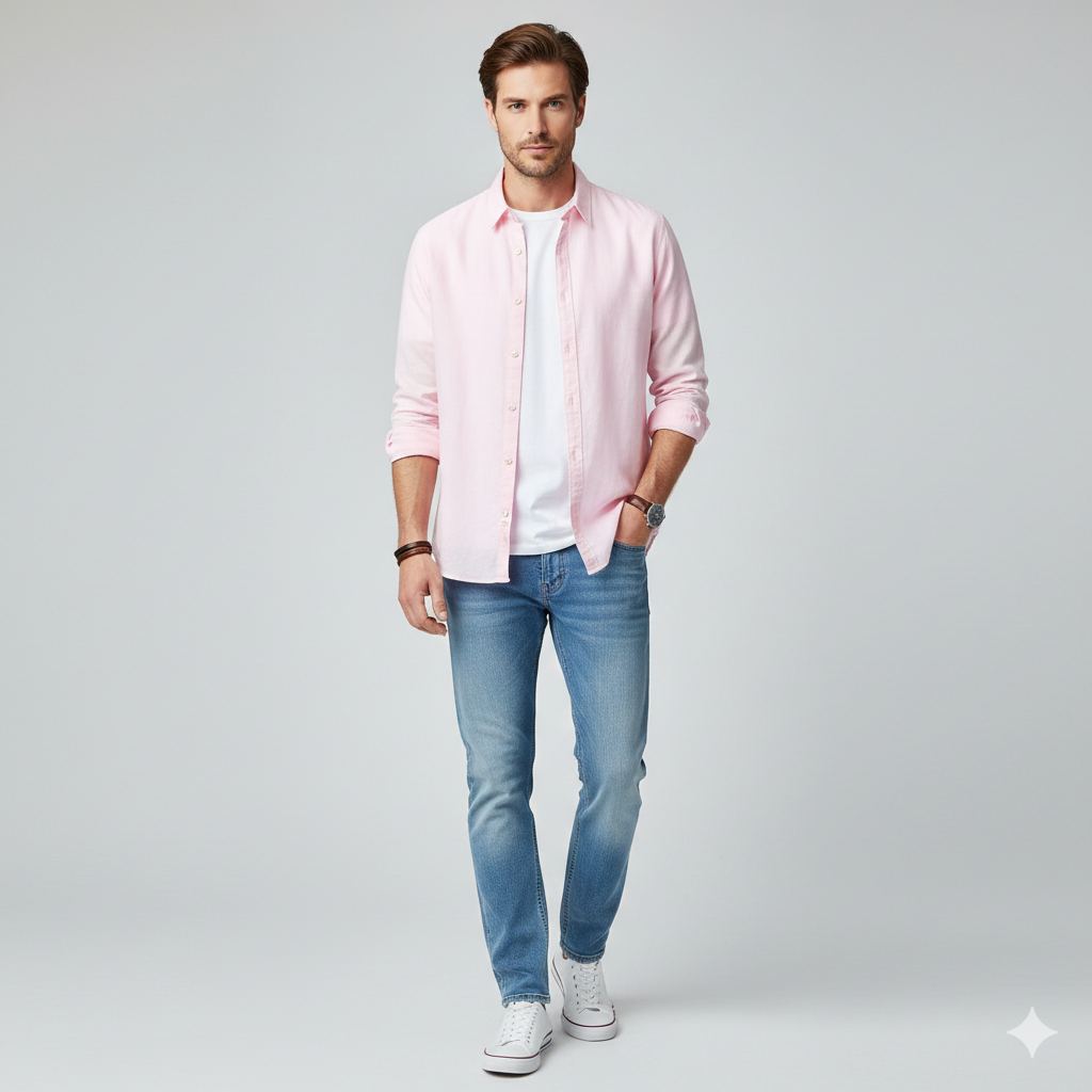 Camisa de Algodón-Lino Manga Larga Harbor – Rosa Empolvado