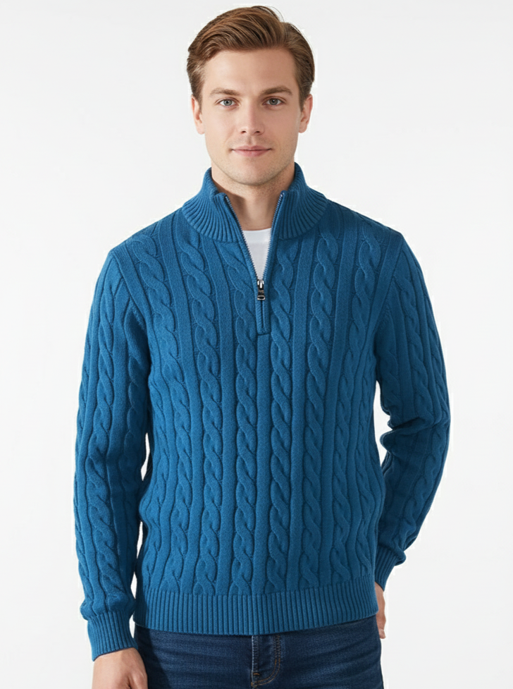 Suéter de punto trenzado con cremallera Verbier Heritage - Azul claro