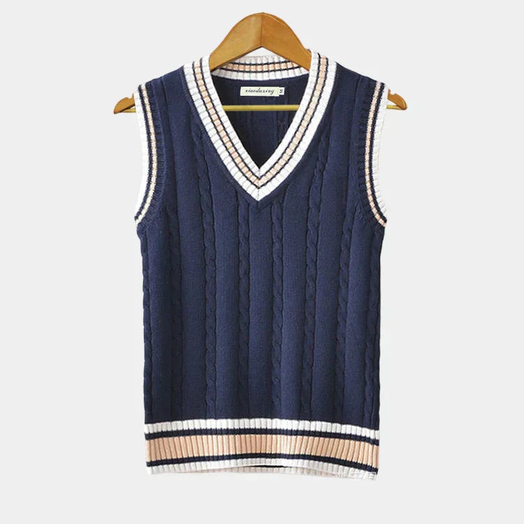 Chaleco de Punto Cricket Oxford – Azul/Blanco
