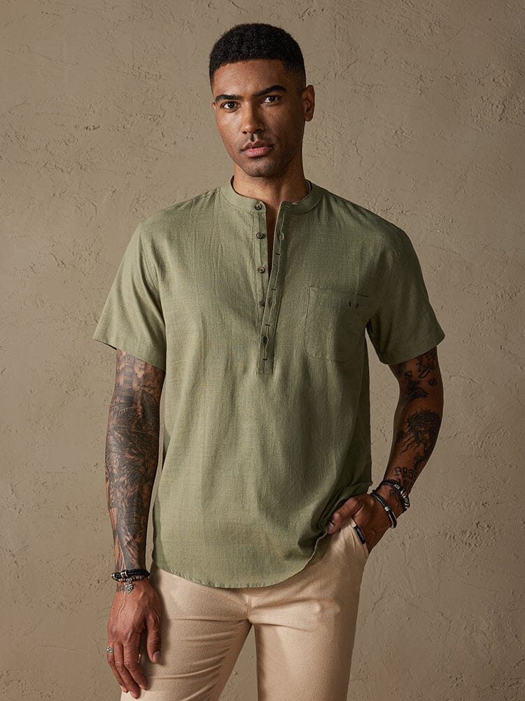 Camisa de Lino con Botones - Negro