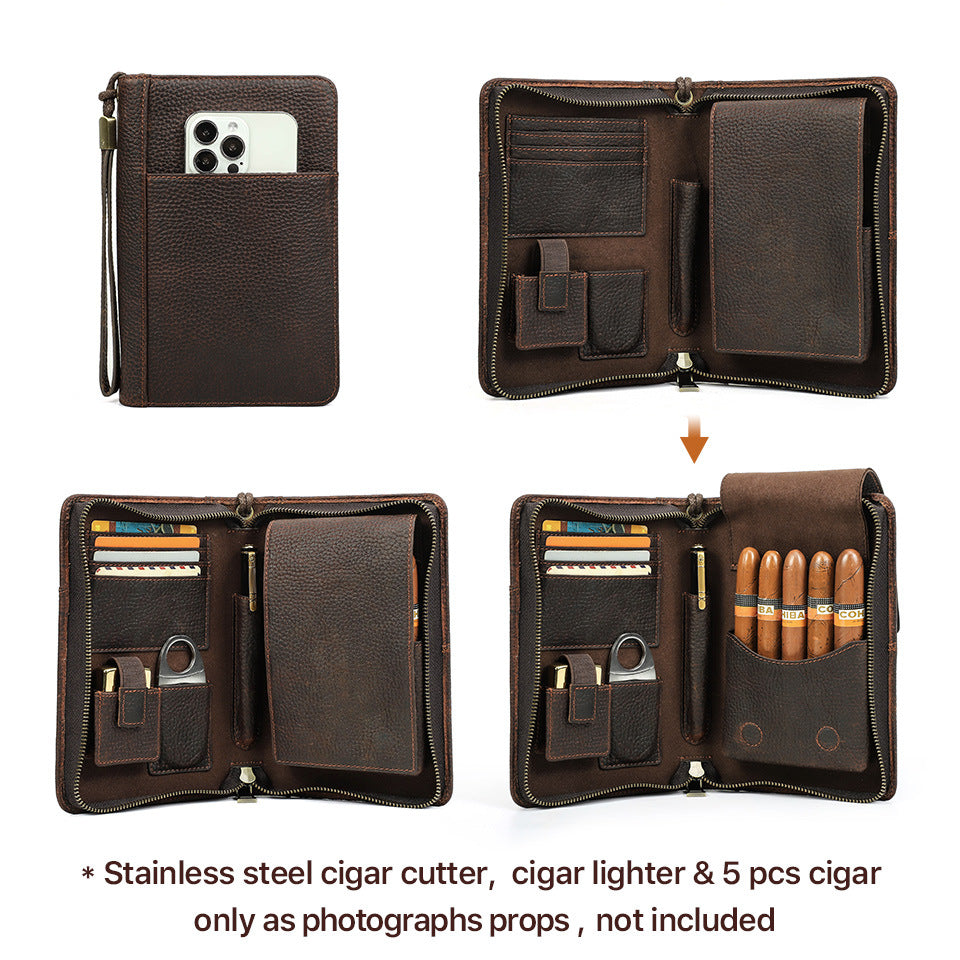 Estuche Organizador de Cuero para Puros y Accesorios de Viaje