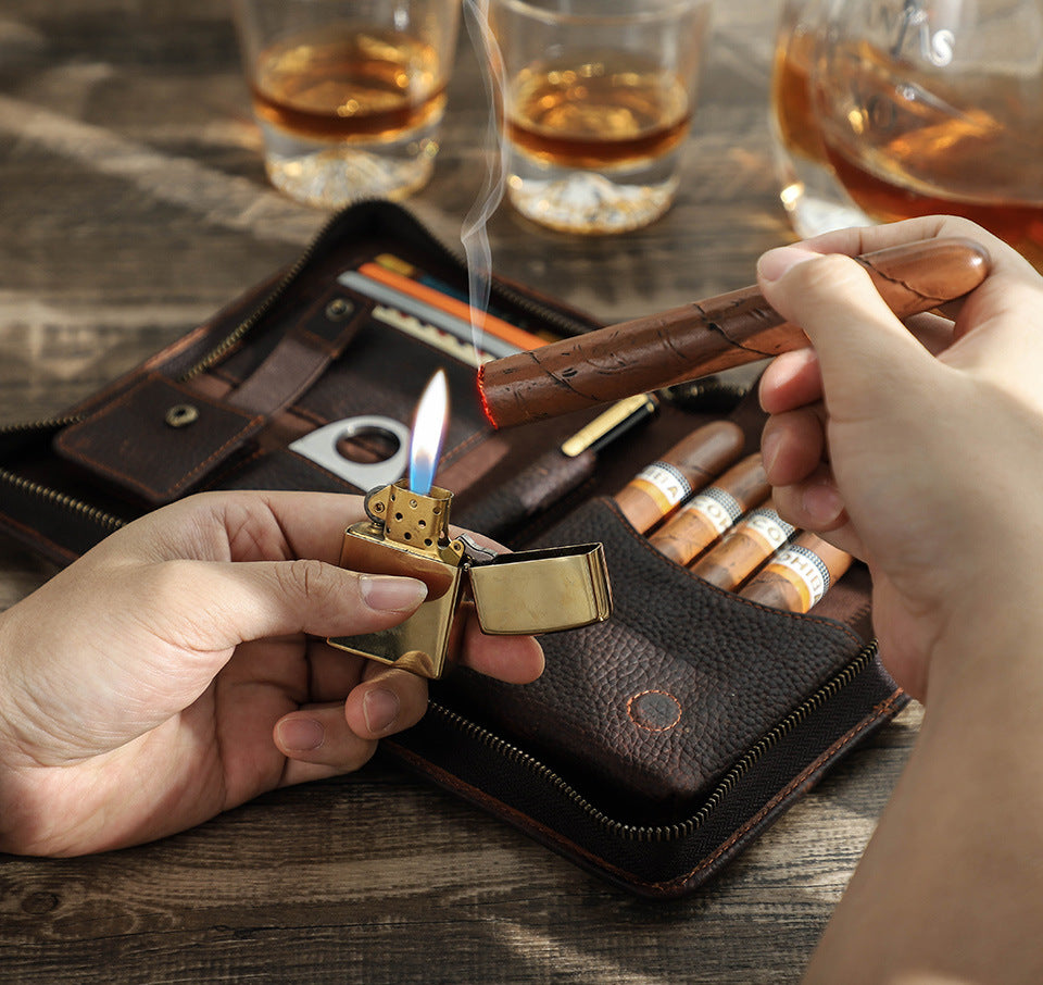 Estuche Organizador de Cuero para Puros y Accesorios de Viaje