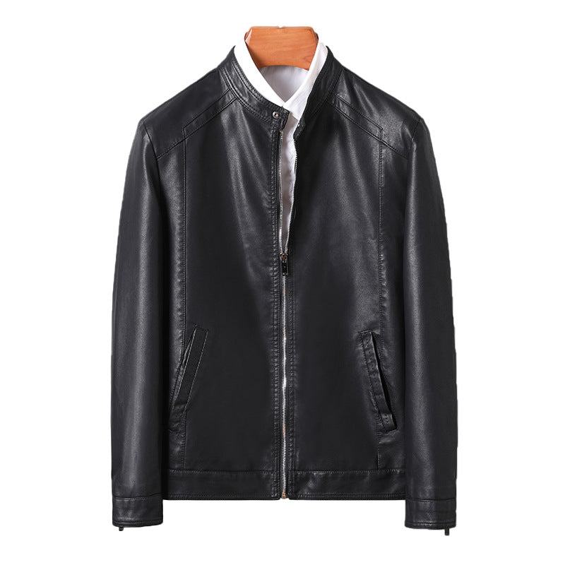 Chaqueta de Cuero Slim Fit con Forro Interior y Cremallera Negra