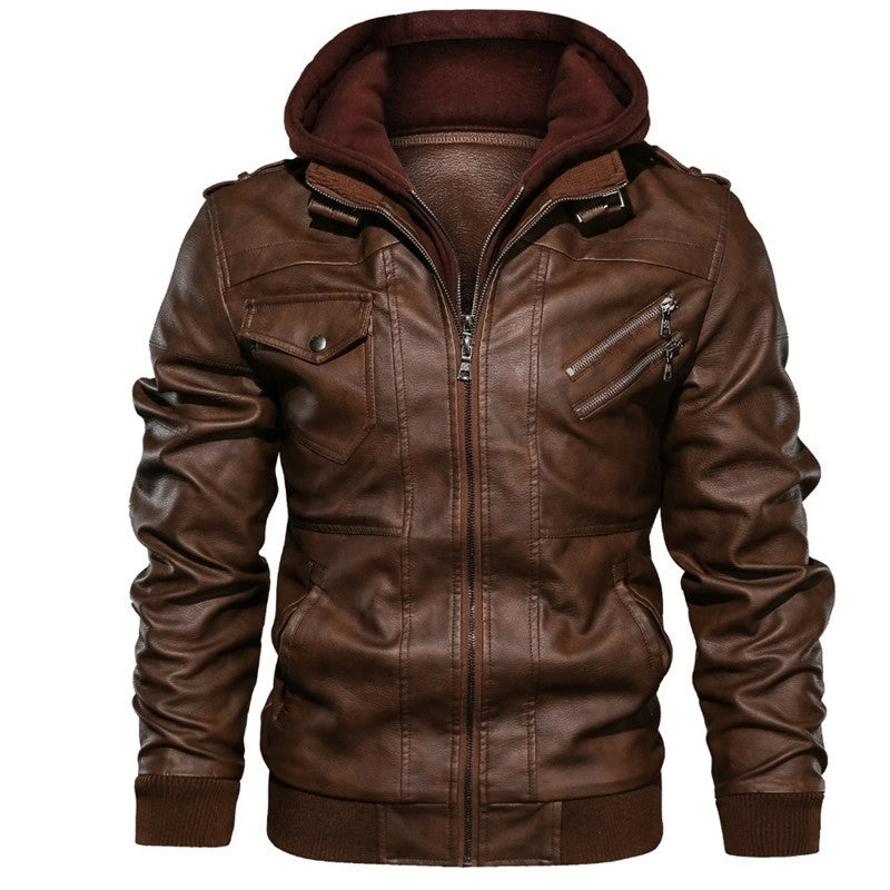 Chaqueta de Cuero Slim con Capucha - Gris oscuro