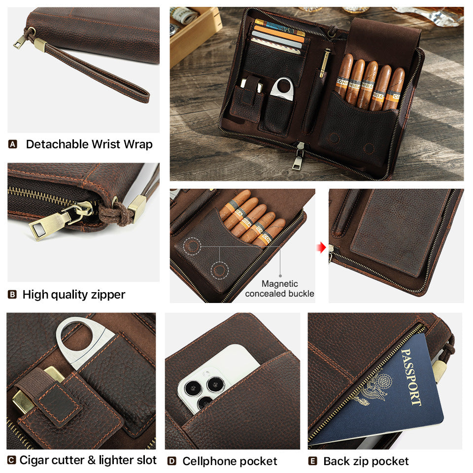Estuche Organizador de Cuero para Puros y Accesorios de Viaje
