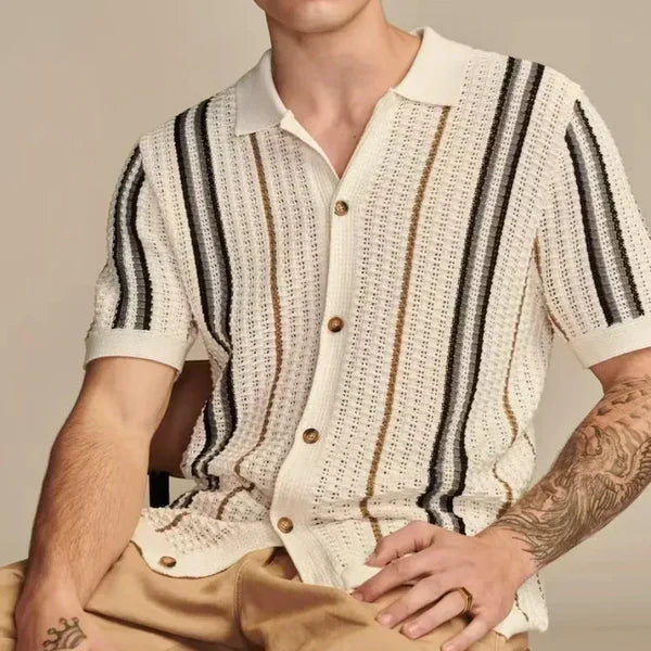 Camisa Polo de Punto y Crochet Capri – Rayas Marfil