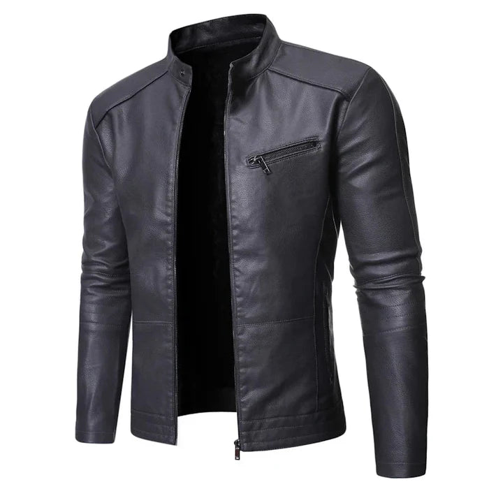 Chaqueta de Cuero Slim - Verde Militar