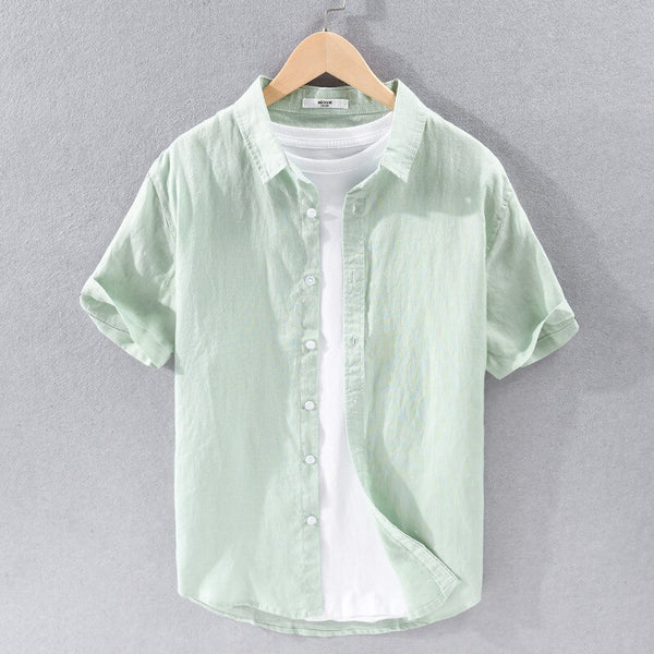 Camisa de Lino Manga Corta Coastal – Verde Claro