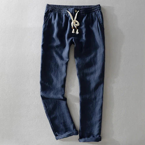 Contraste de Lino Harbor – Brown Shirt + Navy Blue Linen Pants Set