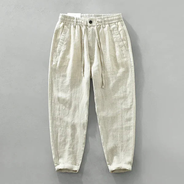 Pantalones de Lino con Cordón Breeze – Beige Natural