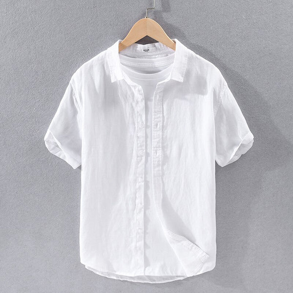 Camisa de Lino Manga Corta Coastal – Blanco