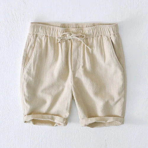 Harbor Weekend – Black Cotton Shirt + Light Beige Linen Shorts Set