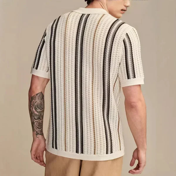 Camisa Polo de Punto y Crochet Capri – Rayas Marfil