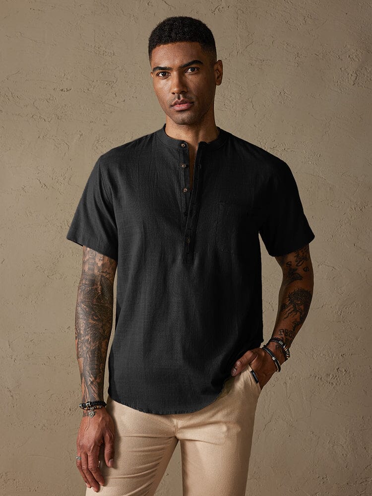 Camisa de Lino con Botones - Albaricoque