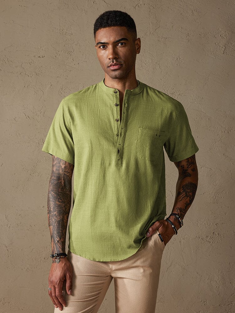 Camisa de Lino con Botones - Azul Marino