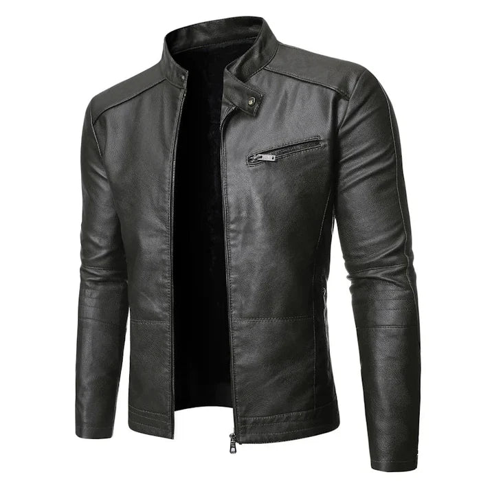 Chaqueta de Cuero Slim - Verde Militar