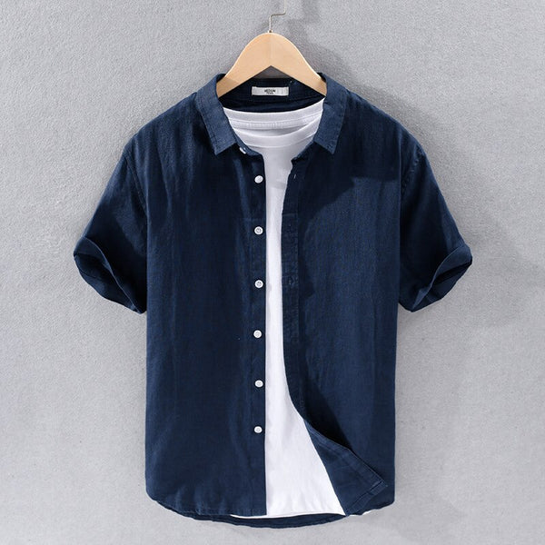 Camisa de Lino Manga Corta Coastal – Midnight Navy