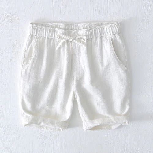 Harbor Weekend – Brown Shirt + White Linen Shorts Set