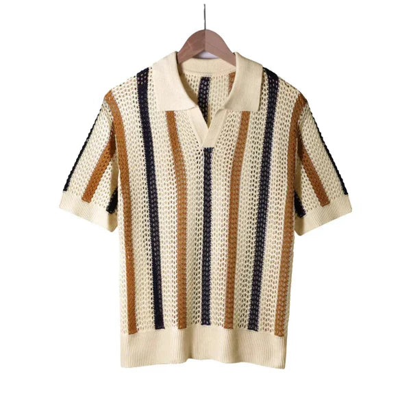 Polo de Punto y Crochet Amalfi – Rayas Arena/Marino