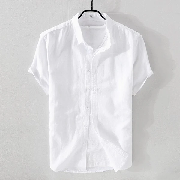 Camisa de Algodón-Lino Manga Corta Cove – Blanco